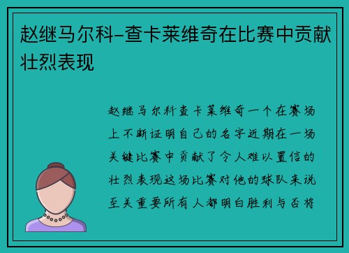 赵继马尔科-查卡莱维奇在比赛中贡献壮烈表现