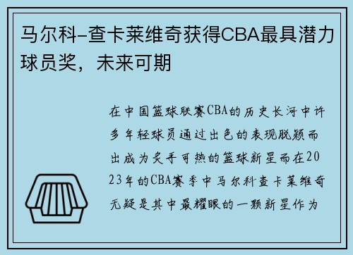 马尔科-查卡莱维奇获得CBA最具潜力球员奖,未来可期